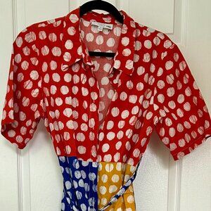 Busayo Collective Polka Dot Color Block Shirtdress